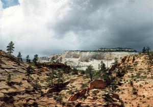 Overcast Zion Park cliffs