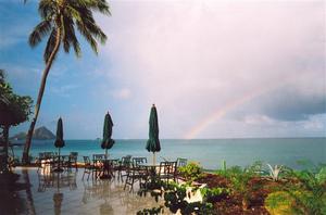 Rainbow over ocean, hotel terrasse, Sta. Lucia