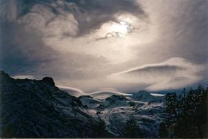 Unusual cloud formation infront of sun Saas Fee